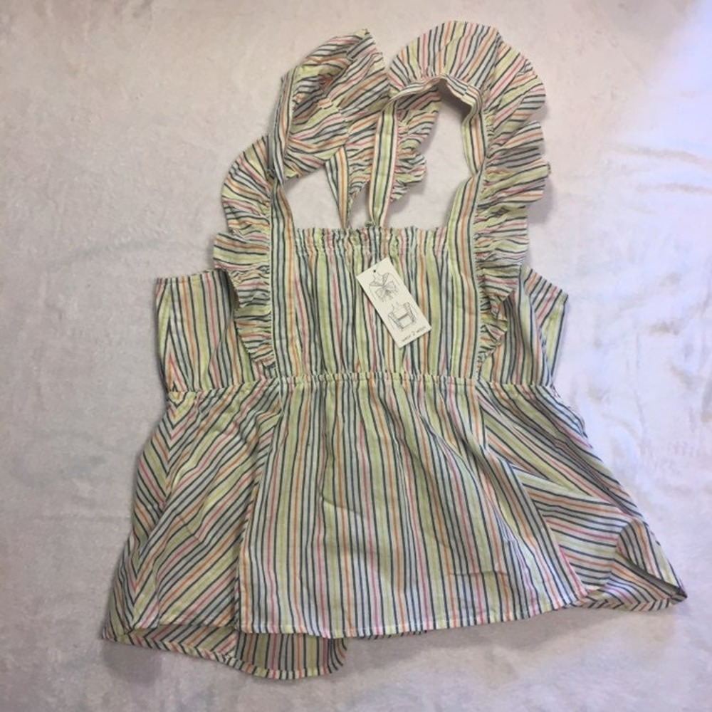 Ella Moss Carol Top Women Large Multi Color NWT Striped Ruffle 2-Way Peplum
